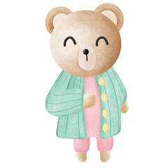 Teddy bear wearing a coat watercolor.