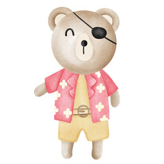 Teddy bear wearing an eye patch watercolor.