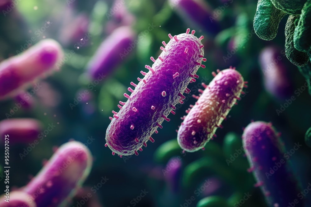 Poster Microscopic view of bacteria cells multiplying and spreading