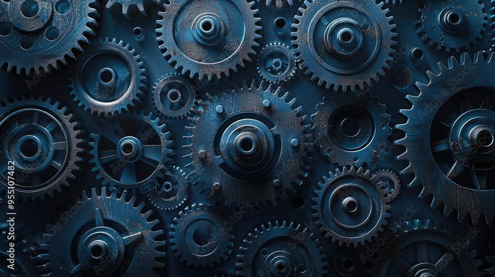 Aufkleber intricate industrial mechanism working with interlocking gears