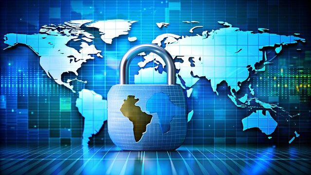 Global Data Protection Day.  digital padlock superimposed on a world map highlights the importance of information security.