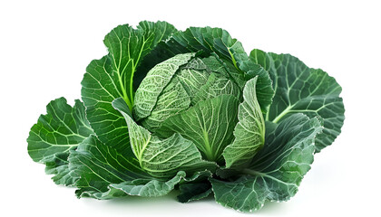 Obraz premium Green cabbage isolated on white background with clipping path and full depth of field