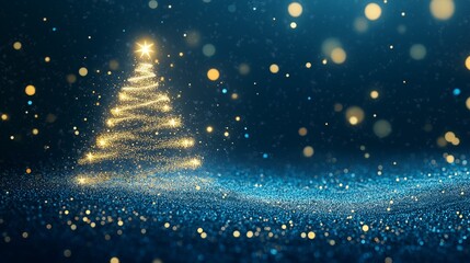 Naklejka premium Glittering Christmas tree made of golden lights on dark background. Festive, holiday, sparkling, magical, winter, abstract, elegant, celebration.