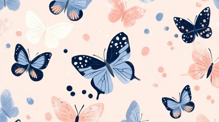 A delicate pattern featuring colorful butterflies on a soft pastel background, perfect for nature and design lovers.