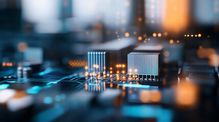 Detailed view of a high-tech circuit board with illuminated components, representing advanced electronics and precision engineering.
