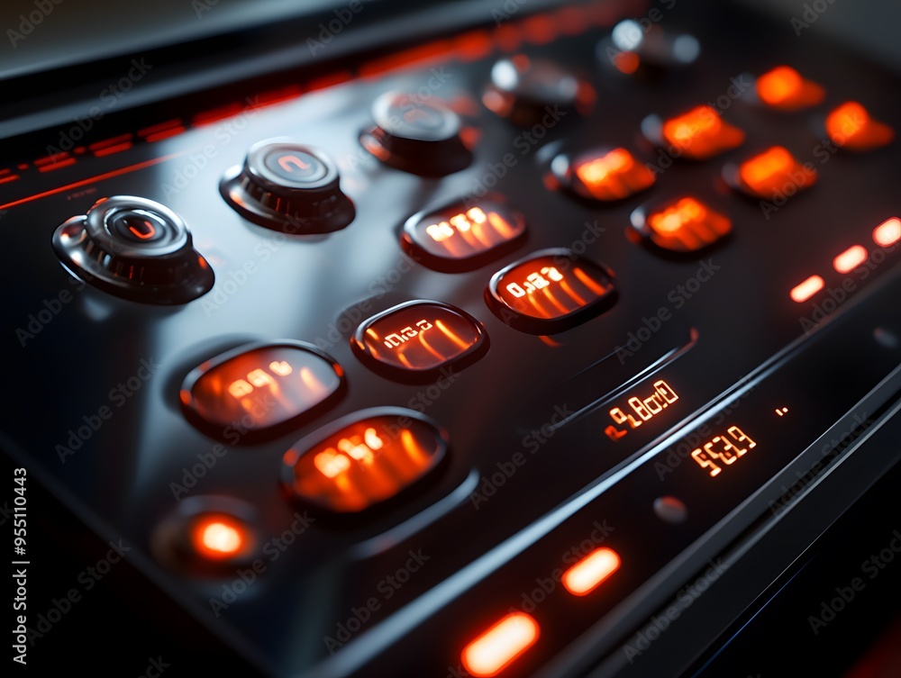 Aufkleber close-up of a car audio system with illuminated buttons