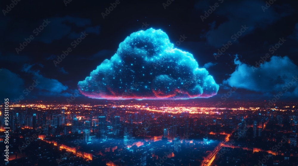 Poster a cloud computing and edge computing concept as well as a smart city with an innovative technology b