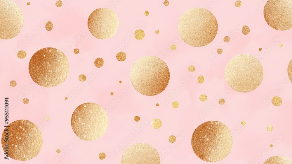 Poster a vibrant pink background adorned with golden circles, creating a playful and whimsical pattern perf