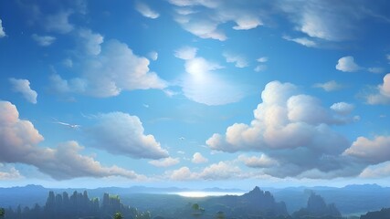 sky, blue sky, anime style sky, sky with clouds, sun in sky with clouds, blue sky, anime style clouds, sky black, gain, wallpaper, summer, weather, air, cloudy