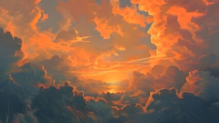 sky, blue sky, anime style sky, sky with clouds, sun in sky with clouds, blue sky, anime style clouds, sky black, gain, wallpaper, summer, weather, air, cloudy