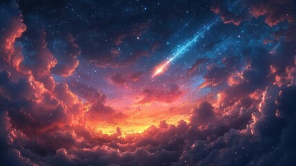 celestial dreamscape enchanting animestyle night sky with falling star swirling galaxy colors and dreamy atmosphere