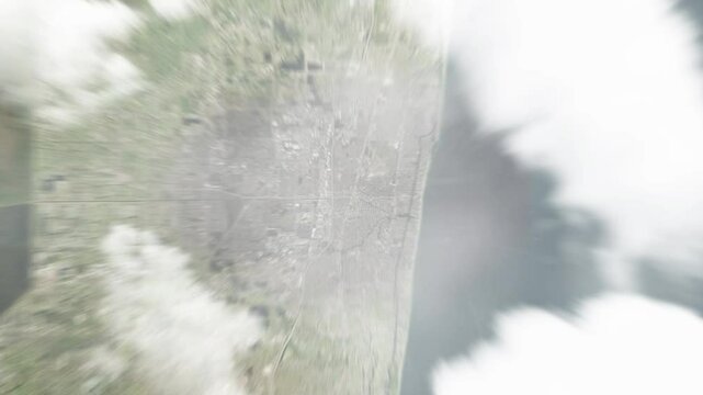 Earth zoom in from space to Pompano Beach, Florida, USA. Followed by zoom out through clouds and atmosphere into space. Satellite view. Travel intro. Images from NASA