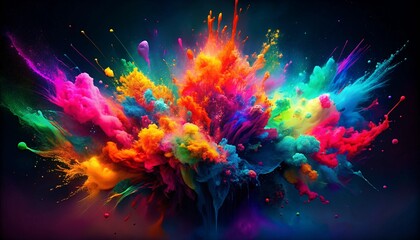 An image depicting a dramatic explosion of vibrant colors artistically blended to create a stunning visual experience a true celebration of color and energy in art