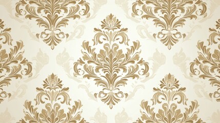 Elegant floral damask pattern in gold and cream tones, ideal for luxurious interior design projects.