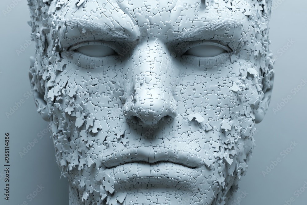 Aufkleber lateral thinking mind stone face with cracks and missing pieces representing the passage of time wea