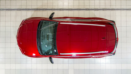 Top view of cars entering to the workshop service station timelapse