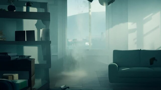 Earthquake with items falling off shelves Generative AI