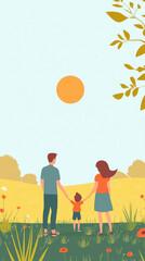 A Family's Silent Wonder: Gazing at the Sun, United in Love and Hope.