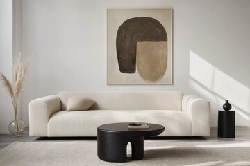 A modern living room designed with a minimal, Japanese aesthetic.
