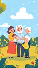 Fototapeta premium Generations United: A Family Portrait of Love and Laughter, Under a Sunny Sky