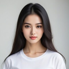 Fototapeta premium Attractive Girl with Long Hair and Bright Eyes