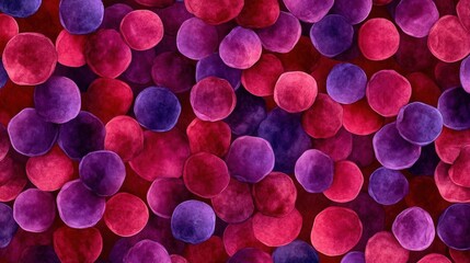 Liver cancer cells spreading in a watercolor background, using dark reds and purples, symbolizing the aggressive nature of the disease