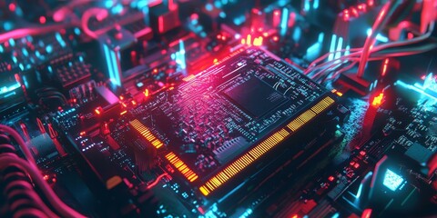 Close-up of a glowing circuit board.