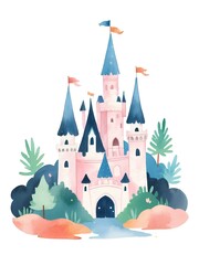 Magical Princess Fairytale Castle, Magical Kingdom Castle, cute Castle, princess, Watercolor castle clipart digital download	