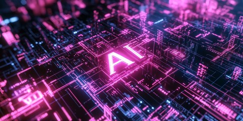 Obraz premium AI glowing on futuristic circuit board.