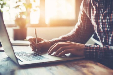 A student is studying in an online class using a laptop computer.