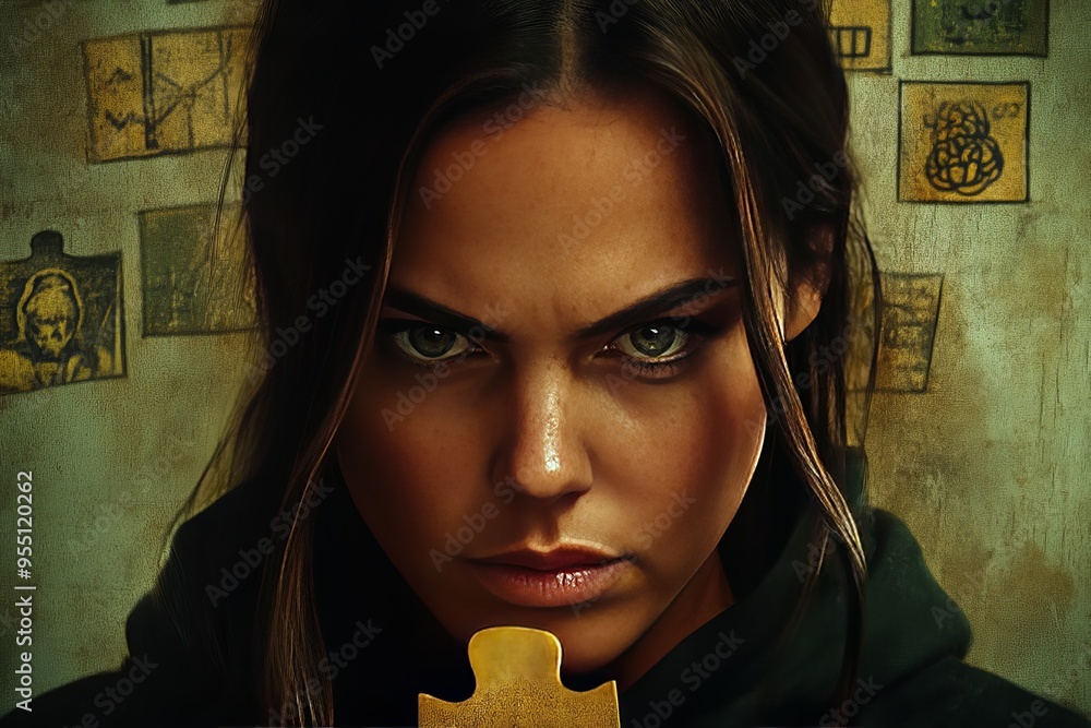 Poster mental models mind intense close up of a womans face with determined expression symbolizing inner st