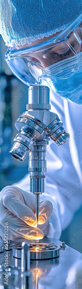 Aufkleber a close-up of a scientist using a microscope in a modern laboratory, focusing on precision and advan