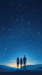Fototapeta premium A Family United Under a Blanket of Stars, Gazing Up at the Cosmic Wonders.