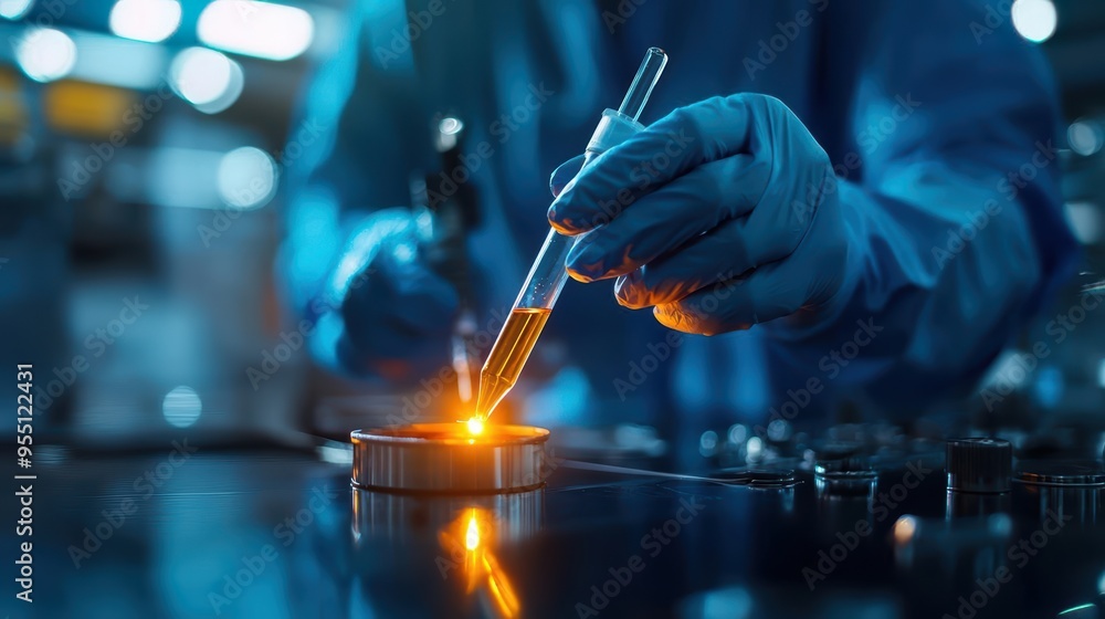 Poster a scientist conducts experiments with a pipette, showcasing precision and professionalism in a moder