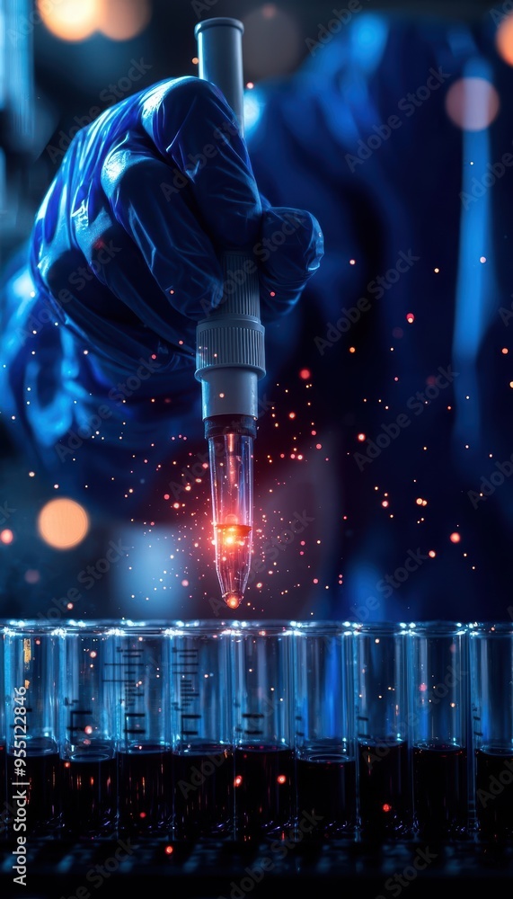 Aufkleber a scientist uses a pipette to transfer liquid in a laboratory, showcasing precision and advanced tec