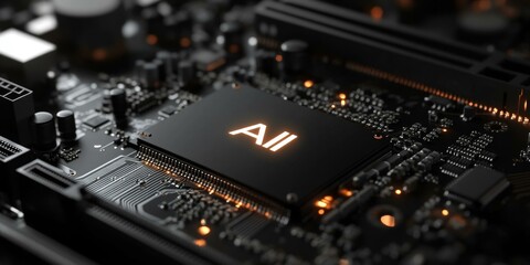 Fototapeta premium AI chip on a circuit board.