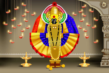 Shaktipith Goddesses Mahalaxmi Ambabai, Navratri Festival Marathi Calligraphy "Ambabai cha Udo Udo" is used to invoke the Goddess Durga, in India. vector illustration design