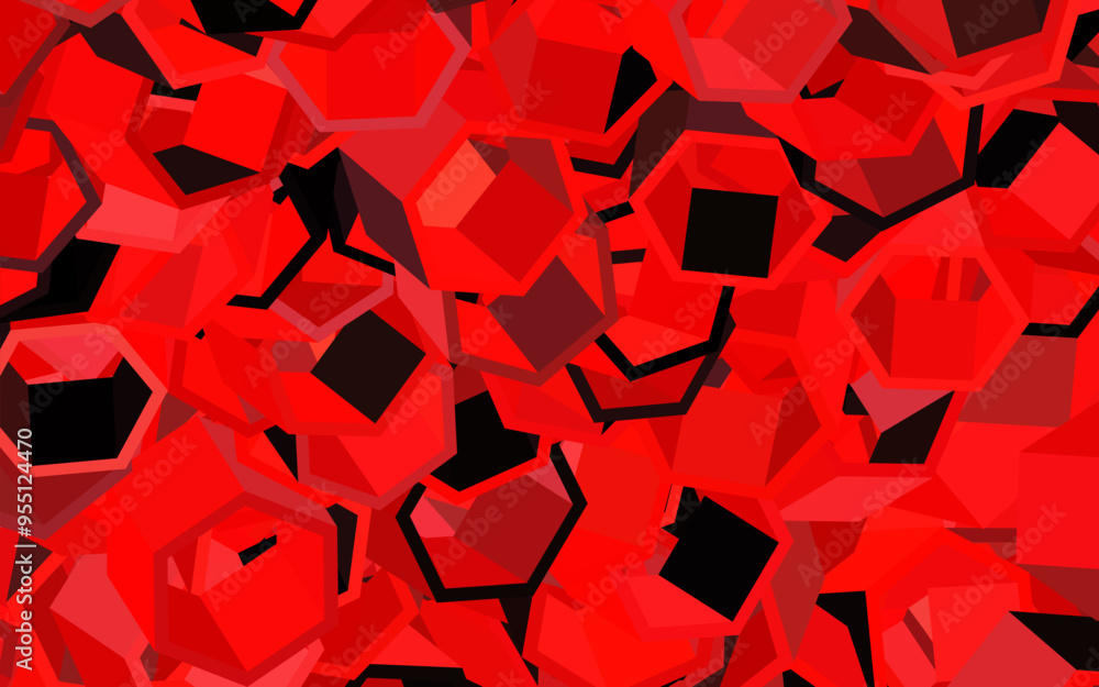 Poster dark red vector template in hexagonal style.