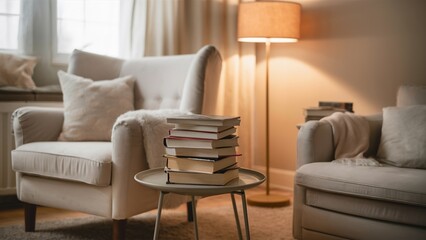 Fototapeta premium Cozy living room with reading nook and floor lamp