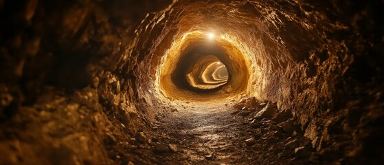 Deep underground tunnel in a gold mine with rugged walls and dim lighting capturing the essence of exploration and hidden riches