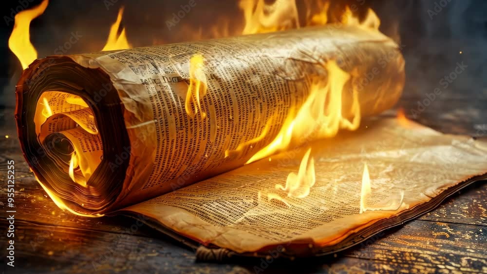 Poster unveiling the captivating glow of ancient scripts illuminated by flames in a dark setting