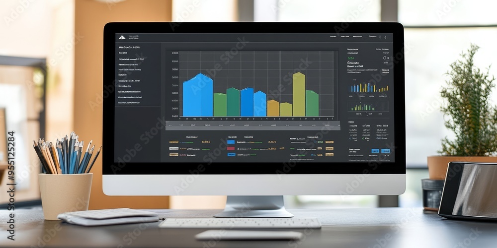 Poster detailed income management dashboard with interactive graphs and precise categories professional and