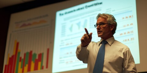 Economist explaining supply and demand dynamics with visual aids and detailed financial data professional presentation