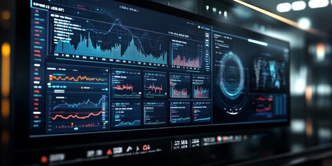 Fototapeta premium Digital interface displaying global financial reports with interactive charts and real-time updates professional and sleek design