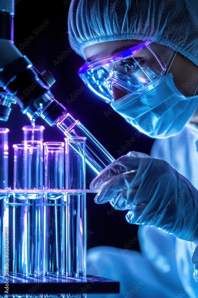 Aufkleber a lab technician ensuring the certainty of test results by performing multiple accuracy checks