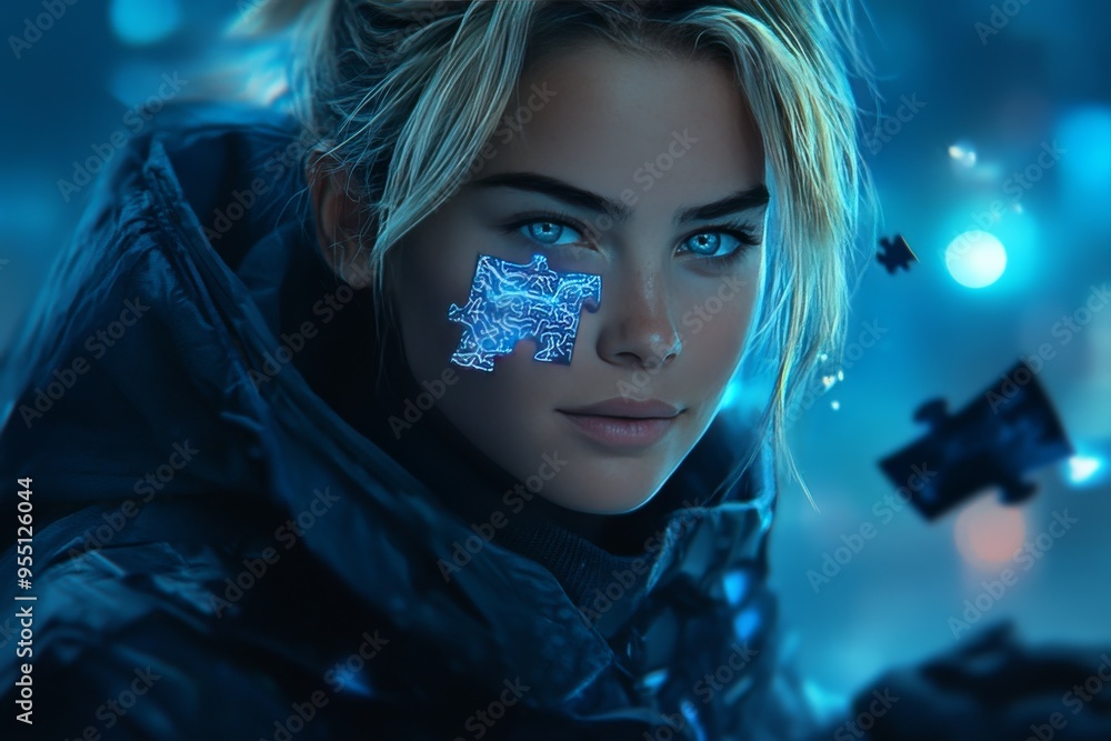 Aufkleber cognitive processes axon a woman with a puzzle piece missing from her forehead symbolizing the searc
