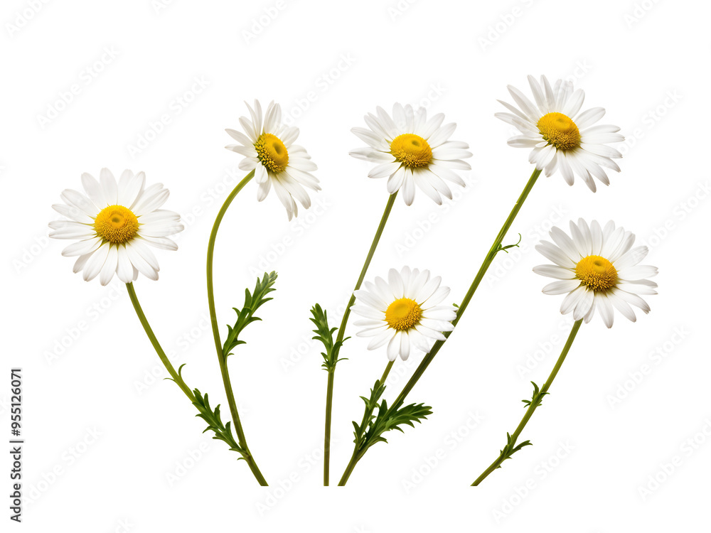 Wall mural chamomile or daisies isolated on transparent background with clipping path. set or collection.