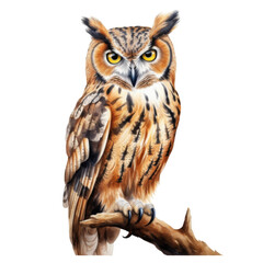 Obraz premium A Great Horned Owl Perched on a Branch