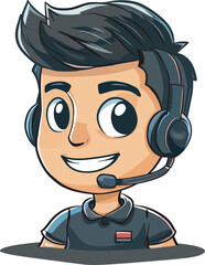 Cartoon Customer Service Representative with Headset Call Center Agent Online Support Illustration Background Avatar Icon Friendly Professional Helpful Communication Technology Business