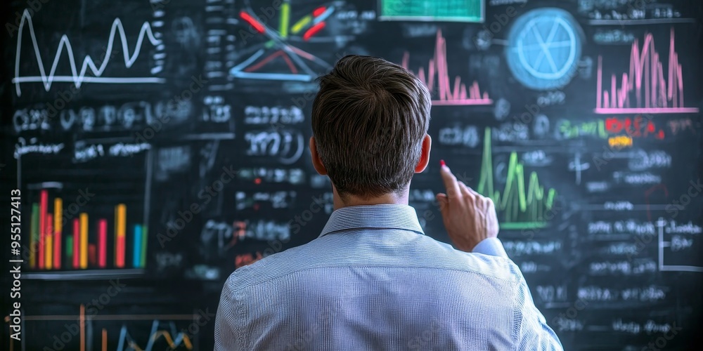 Poster economist presenting different economic theories with detailed charts and data points professional a
